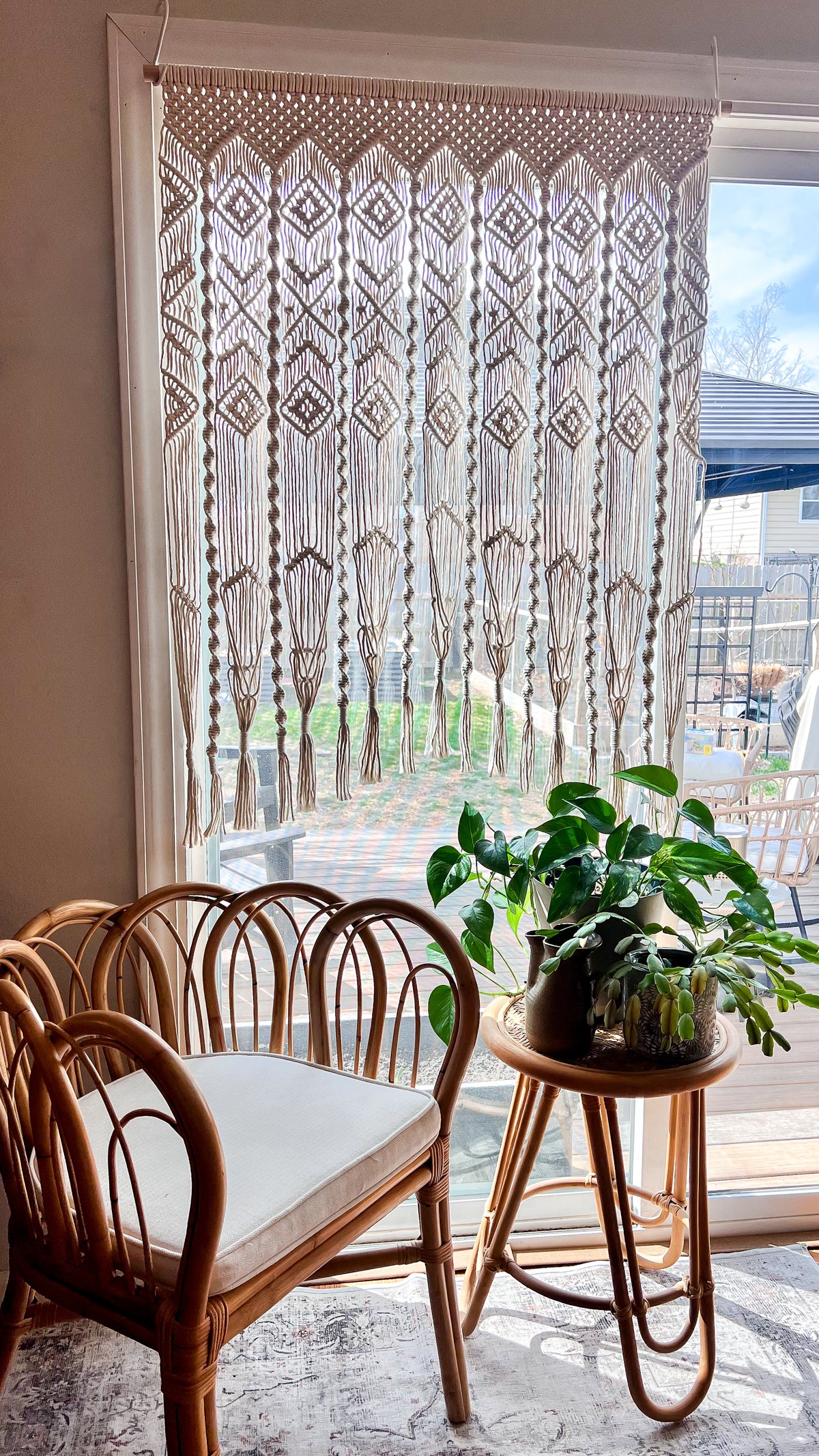 curtain plant hanger 7-Plant Curtain Macramé Plant Hanger – Kay and Rose Designs