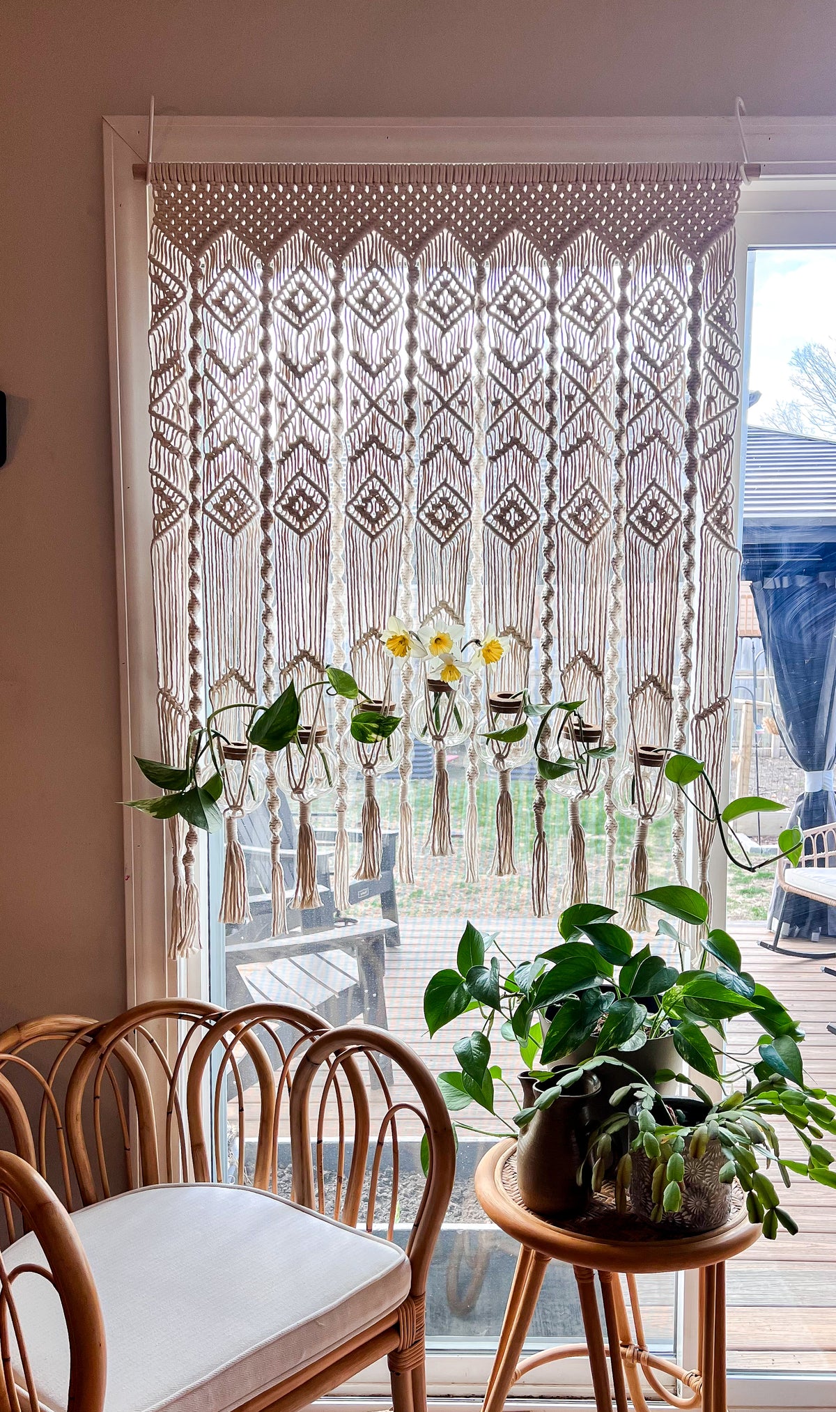 macrame curtain plant hanger 7-Plant Curtain Macramé Plant Hanger – Kay and Rose Designs