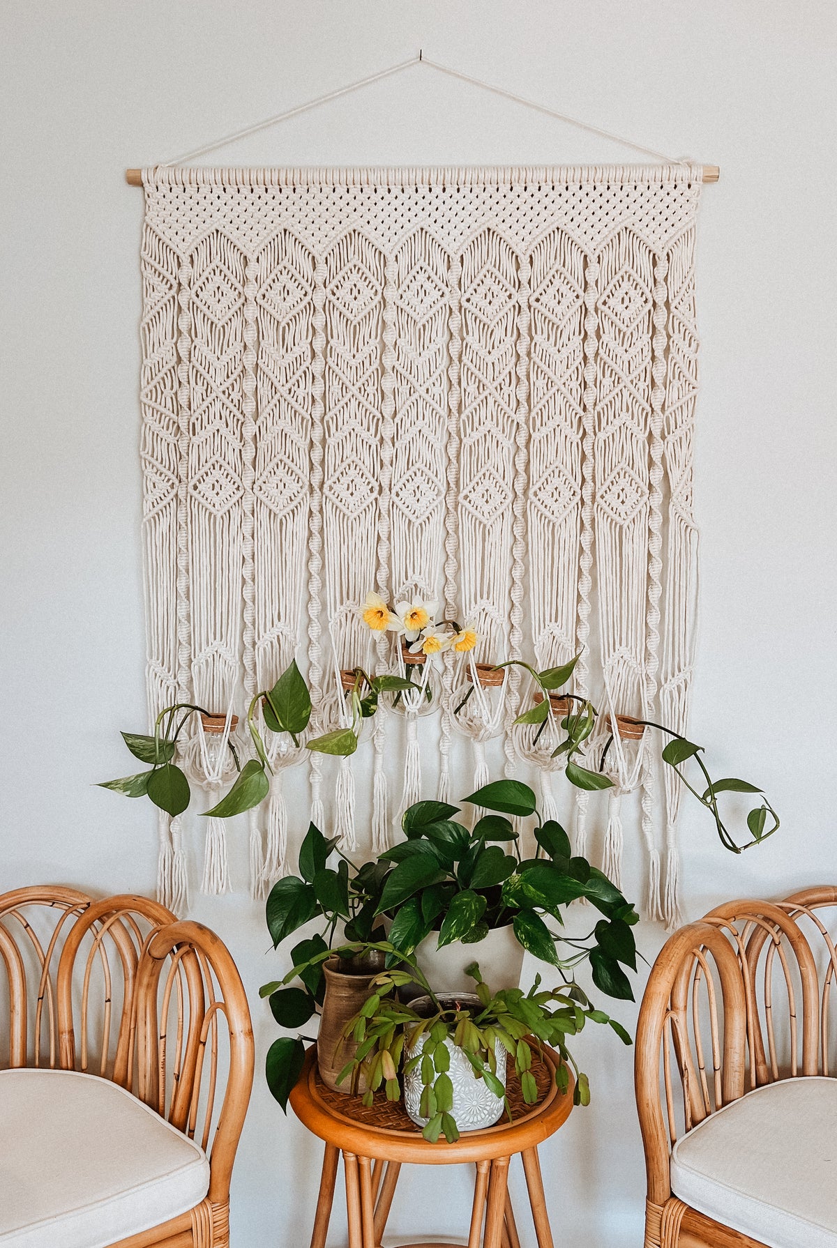 big plant hanger 7-Plant Curtain Macramé Plant Hanger – Kay and Rose Designs